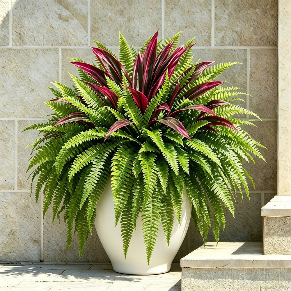 🔥 Last Day Sale Price | UV Resistant Artificial Fern And Red Dracaena